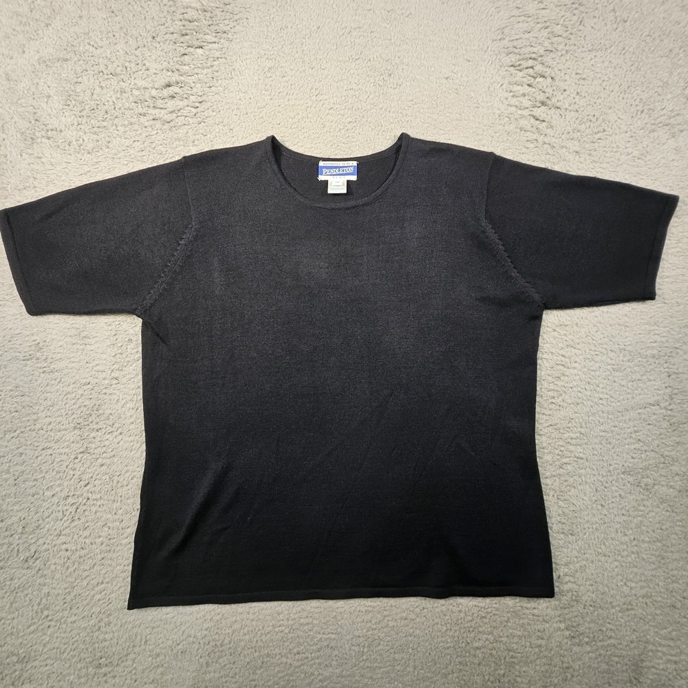 Vtg Pendleton T Shirt Top Womens 1X Navy Blue Wool Blend Heritage Quiet Luxury